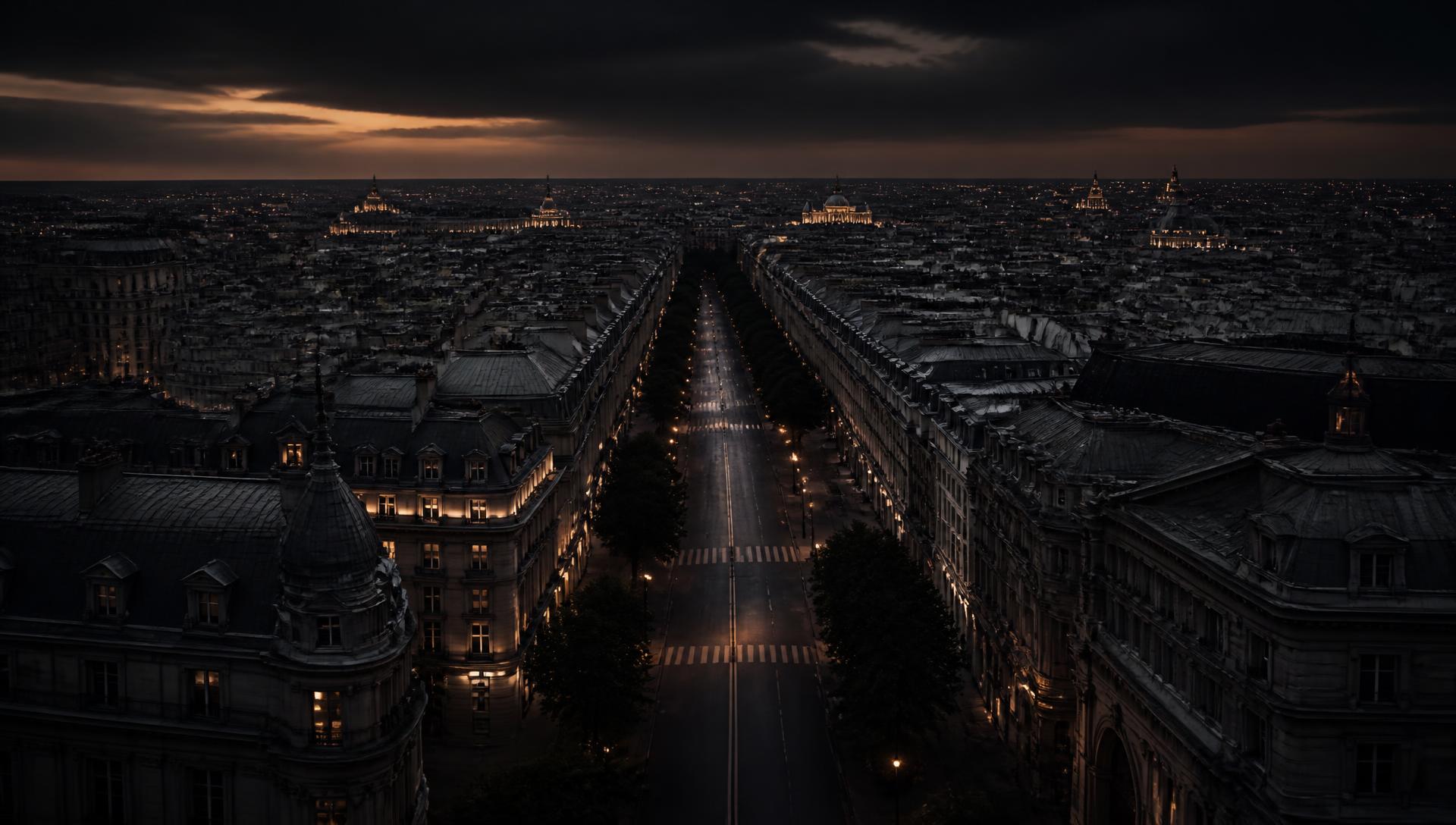 City boulevard at dusk